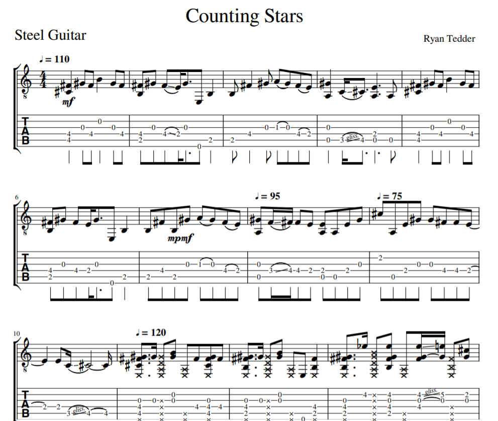 Counting Stars for guitar tab